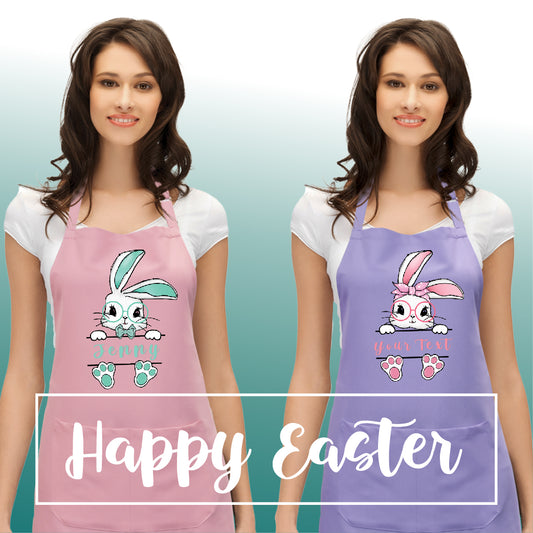 Easter Bunny Hunts Eggs Adjustable Bib Apron with Custom Name