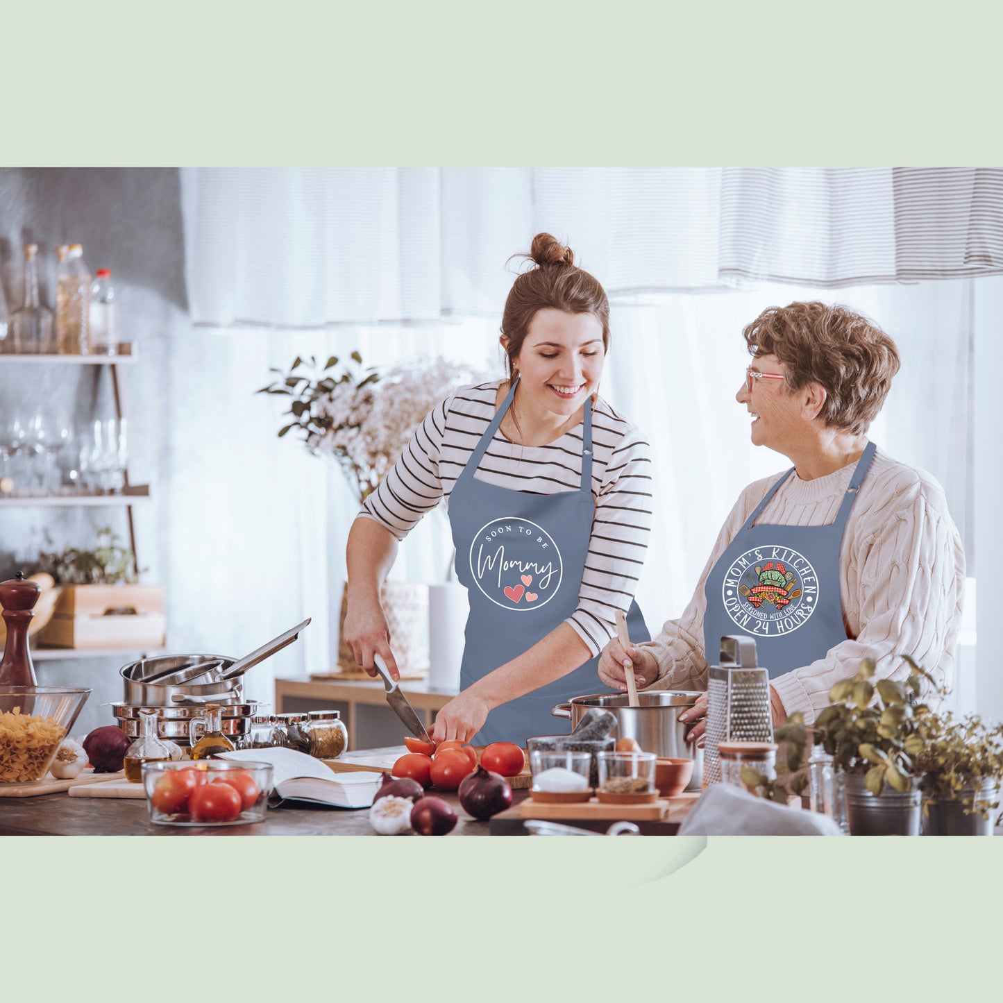 Daughter and Mother Kitchen Apron with Two Pockets