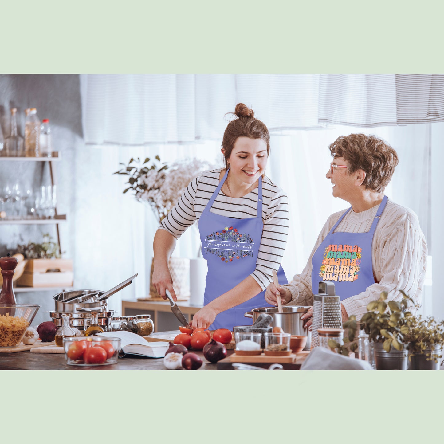 Daughter and Mother Kitchen Apron with Two Pockets