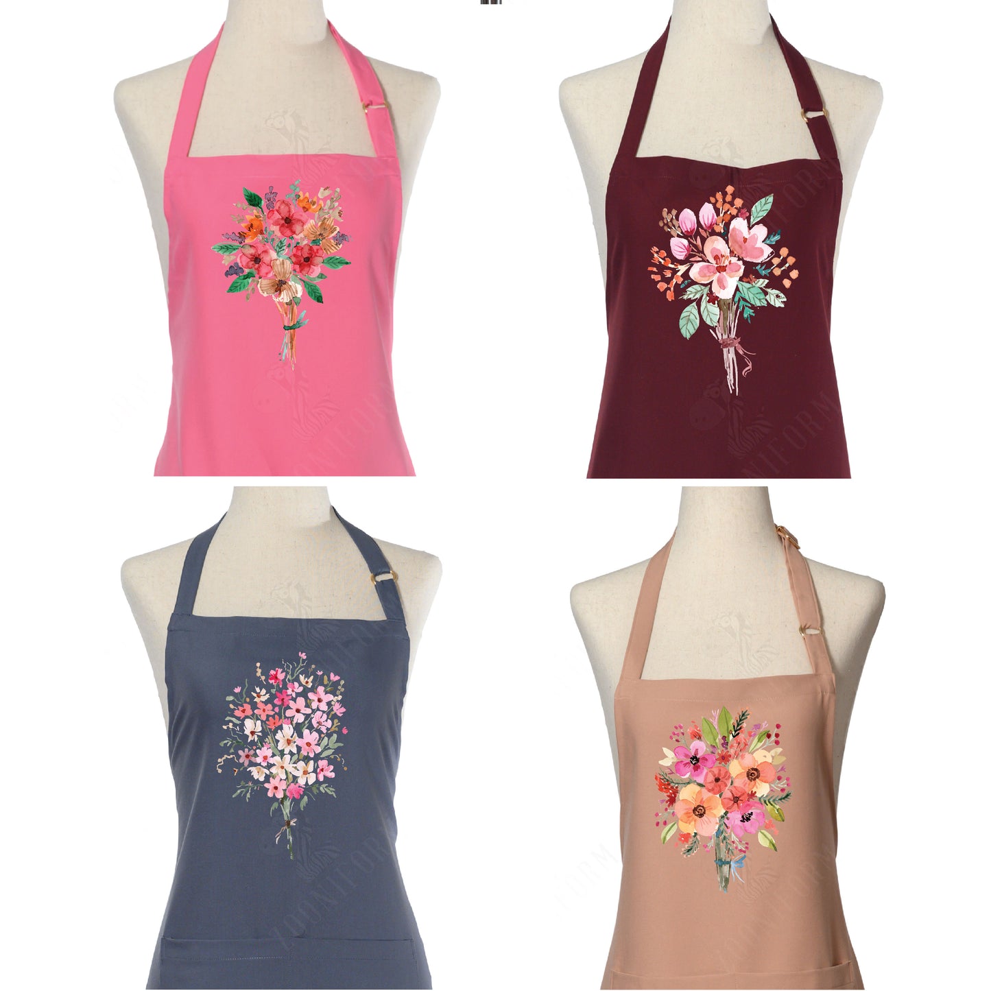 Spring Flower Watercolors Adjustable Bib Apron