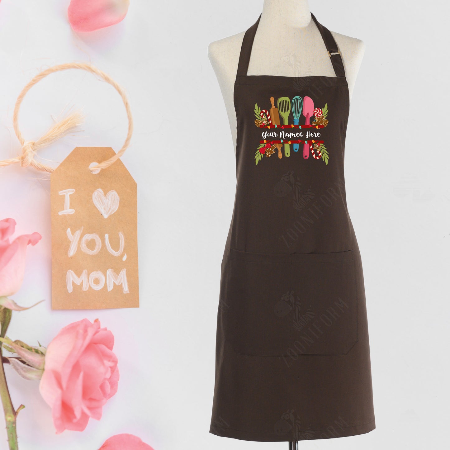 Personalize Name for Kitchen Apron with Two Pockets, Adjustable Strap