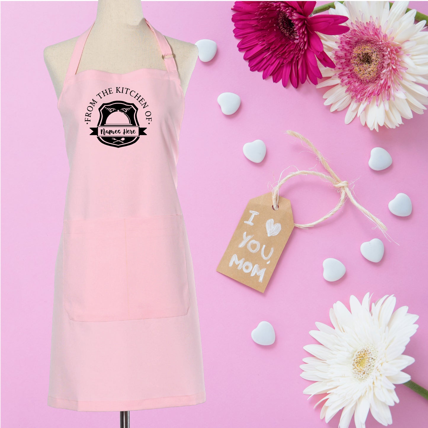 Personalize Name for Kitchen Apron with Two Pockets, Adjustable Strap