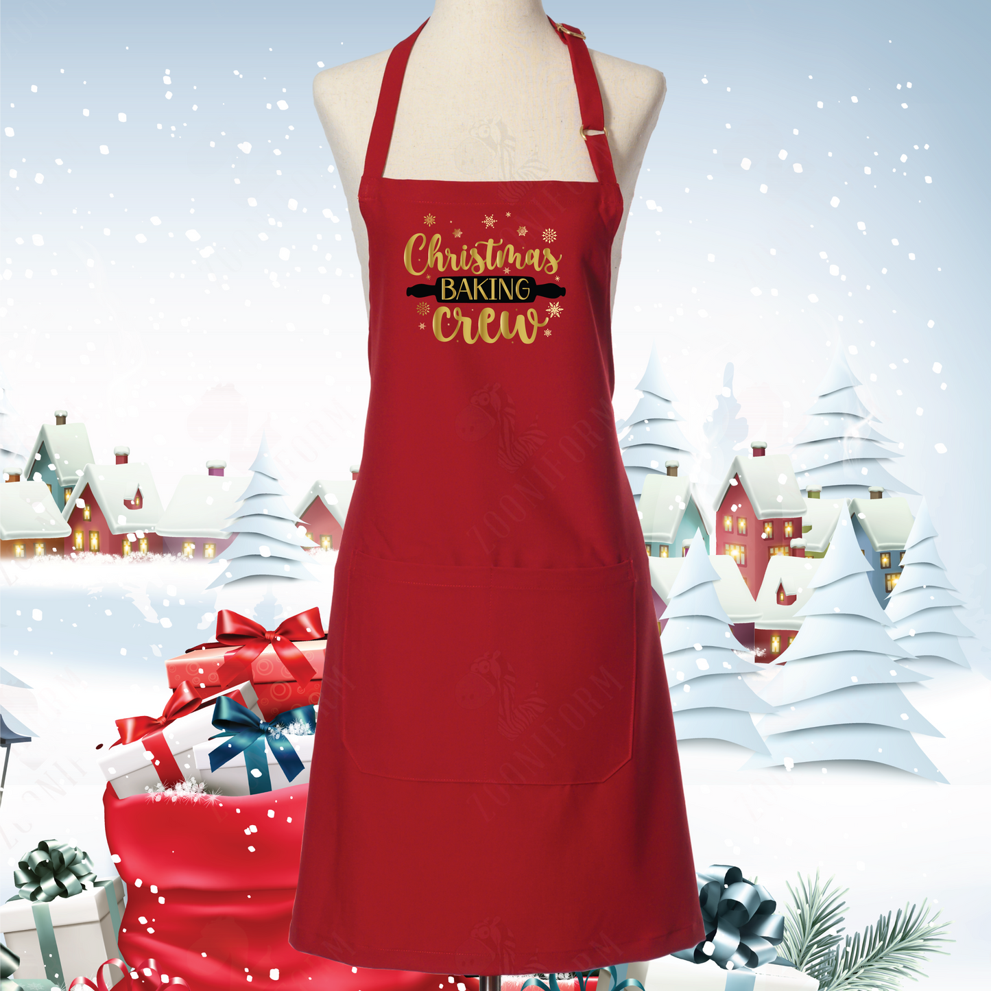 Christmas Baking Crew Bib Apron Two Pockets