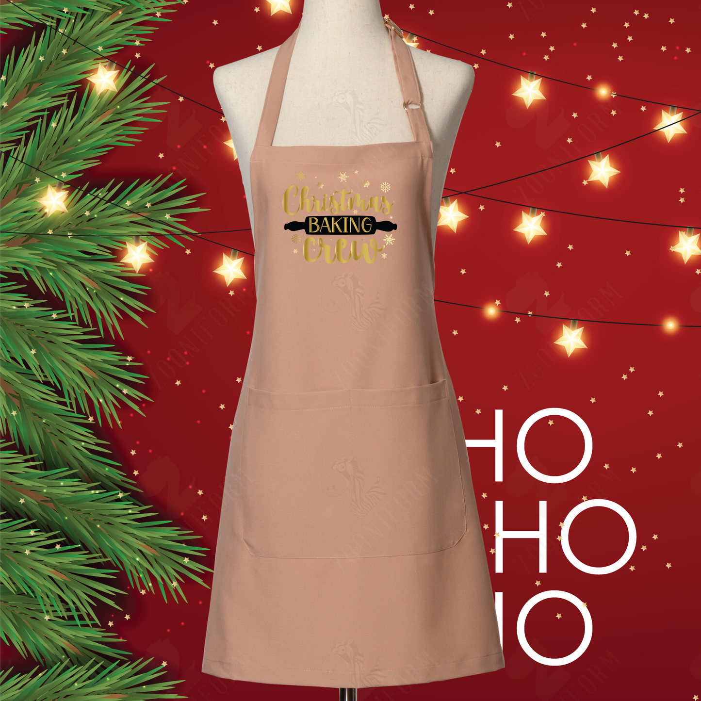 Christmas Baking Crew Bib Apron Two Pockets