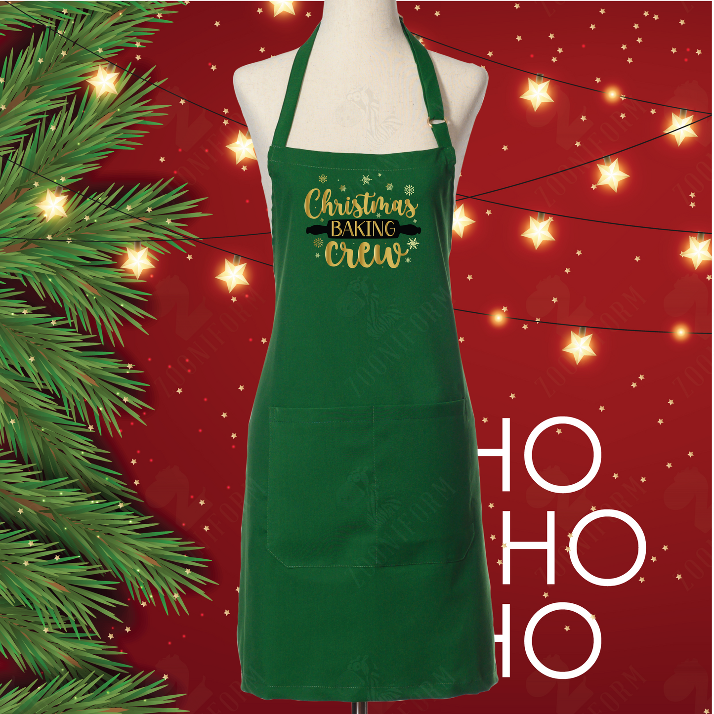 Christmas Baking Crew Bib Apron Two Pockets