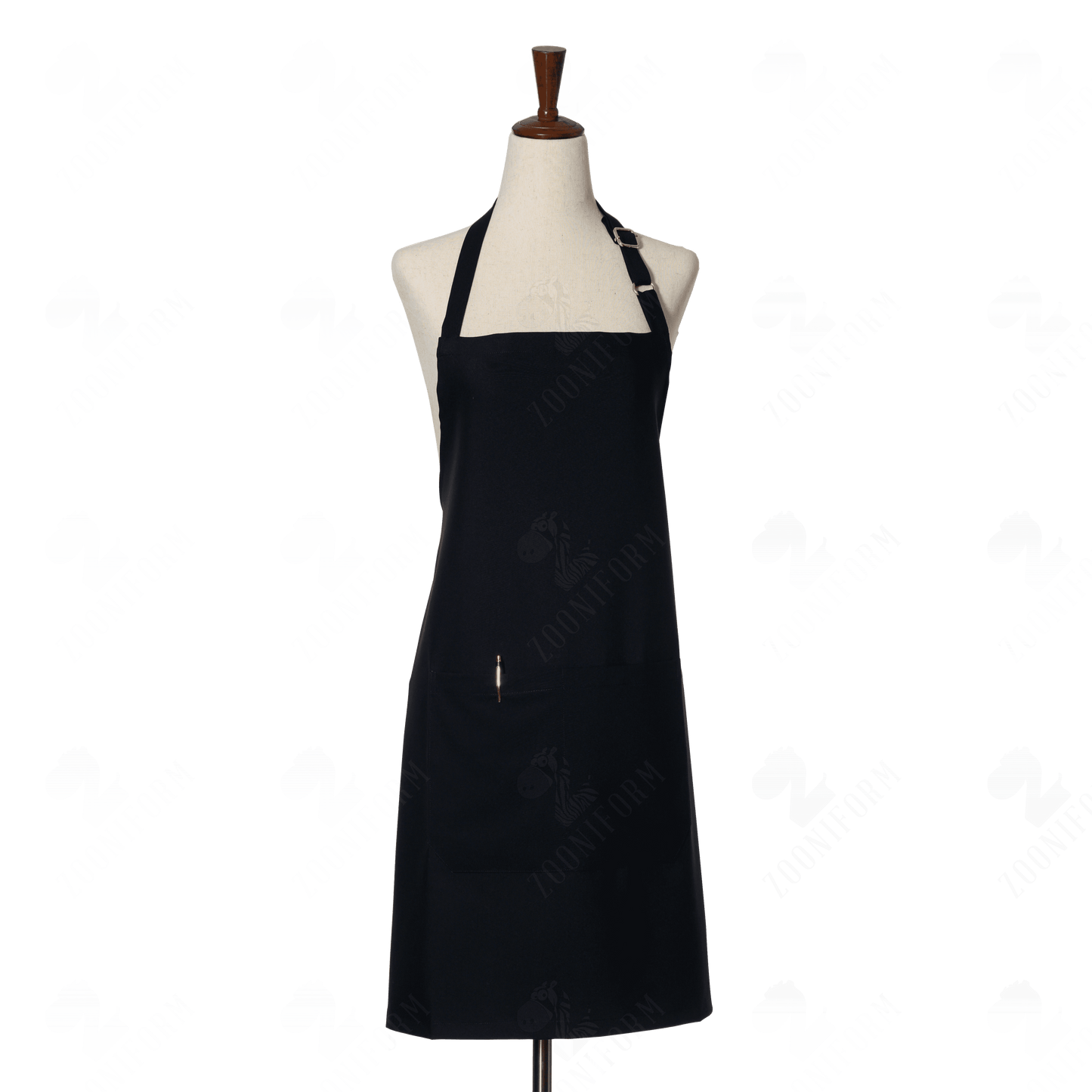 Cotton Black Bib Apron Two Pockets, Adjustable Neck Strap