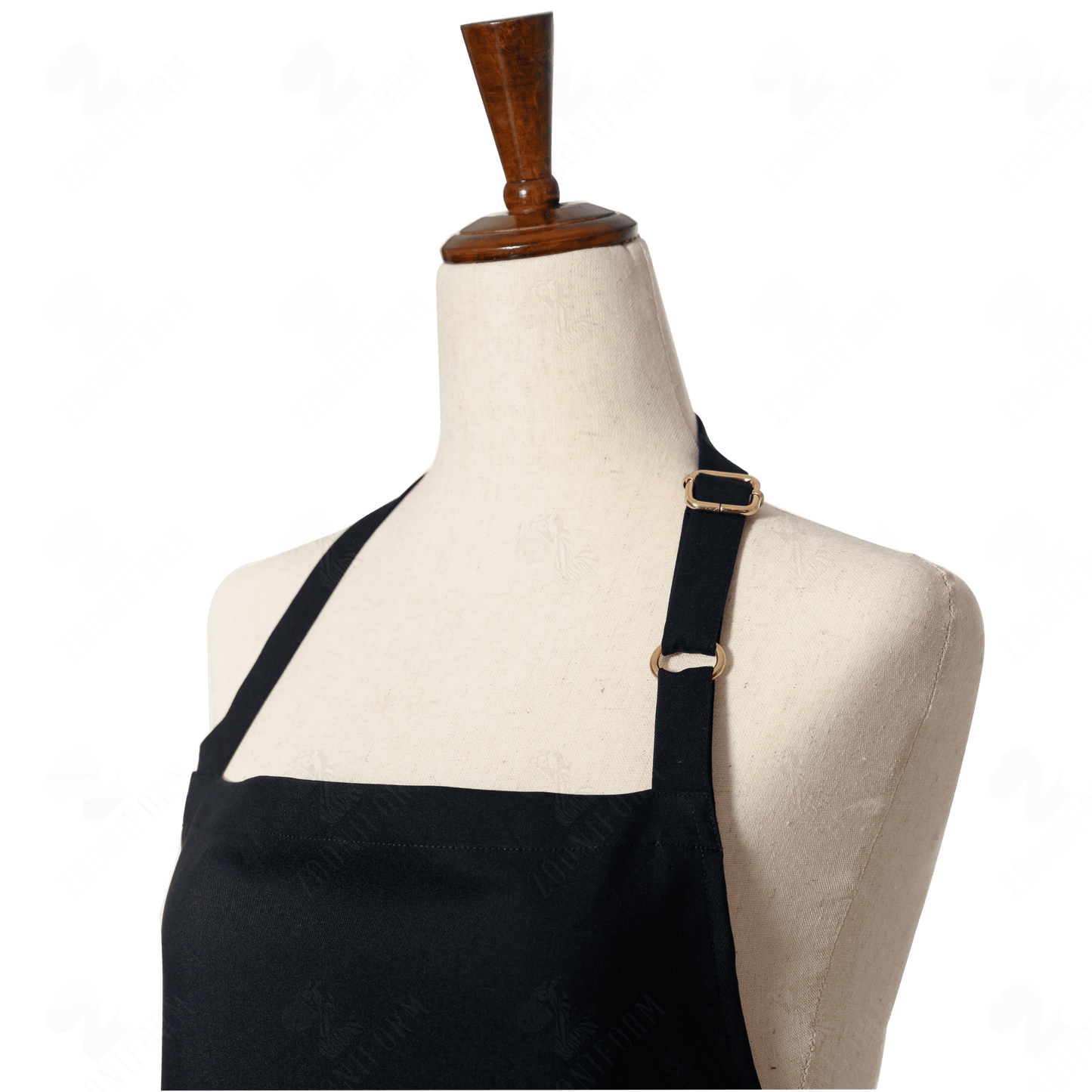Cotton Black Bib Apron Two Pockets, Adjustable Neck Strap