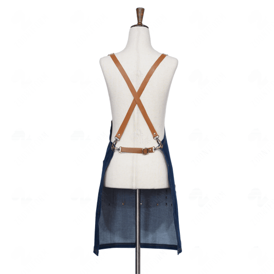 Blue Jean Apron with Cross-back Leather Strap