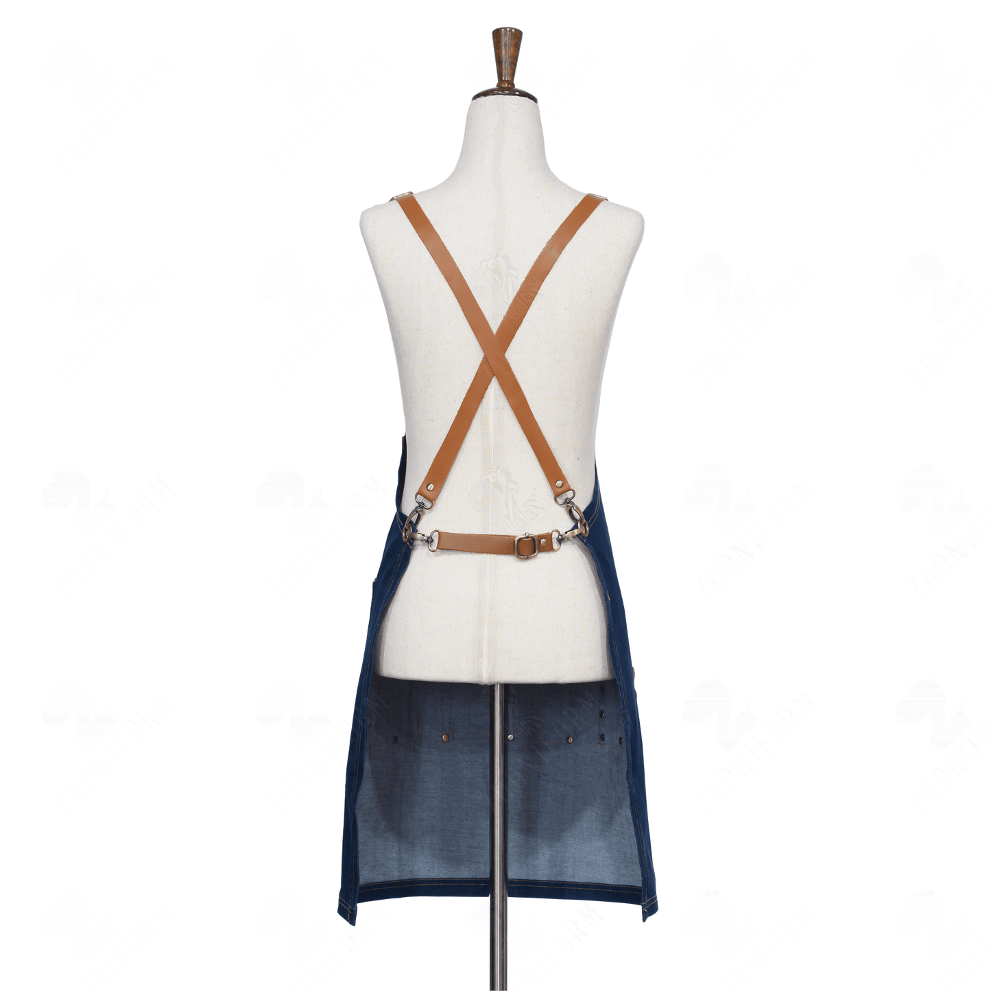 Blue Jean Apron with Cross-back Leather Strap