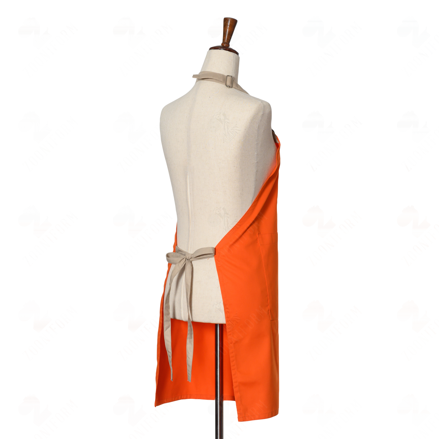 Two-tone Orange & Beige Cotton Bib Apron with Two Pockets