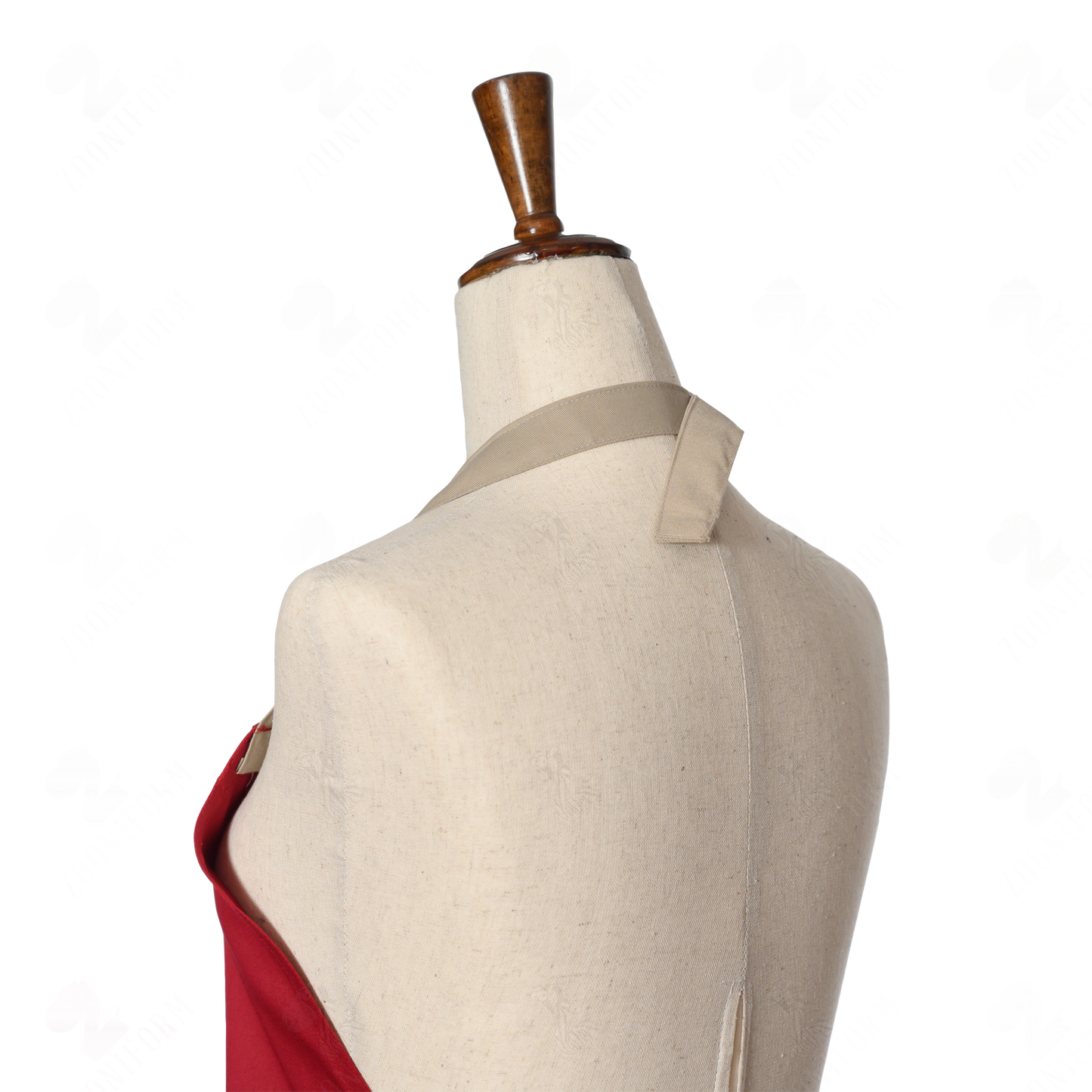 Two-tone Red & Beige Cotton Bib Apron with Two Pockets