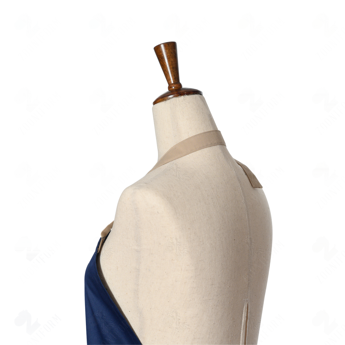Two-tone Blue & Beige Cotton Bib Apron with Two Pockets