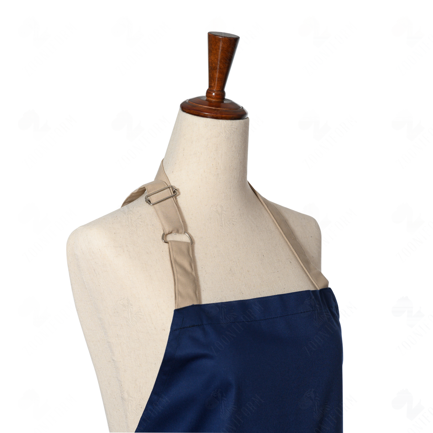 Two-tone Blue & Beige Cotton Bib Apron with Two Pockets