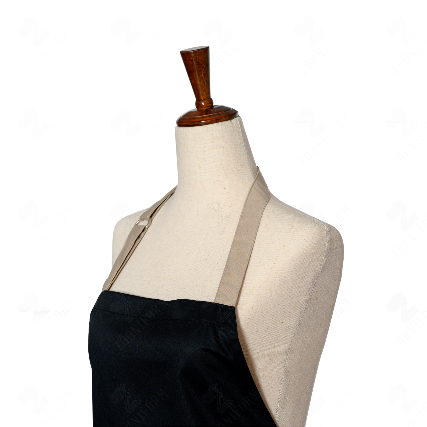 Two-tone Black & Beige Cotton Bib Apron with Two Pockets