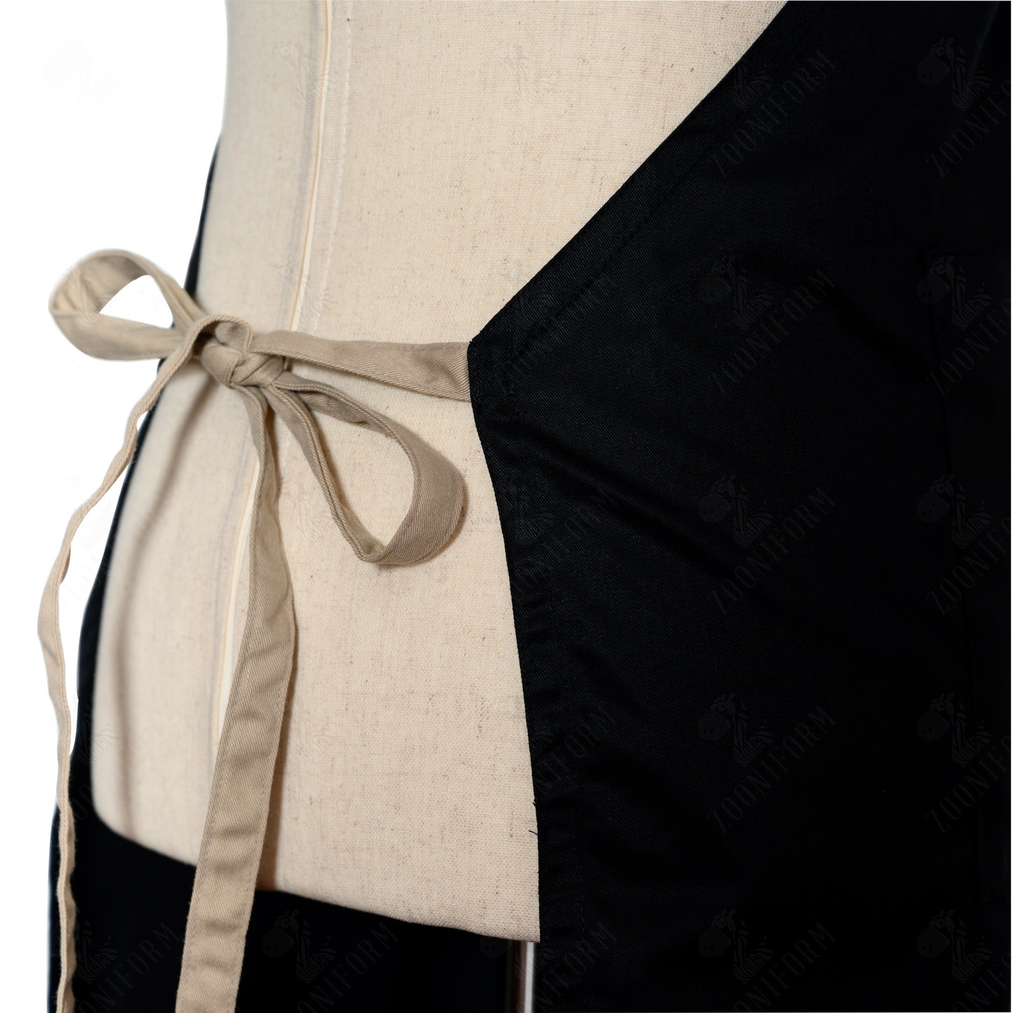 Two-tone Black & Beige Cotton Bib Apron with Two Pockets