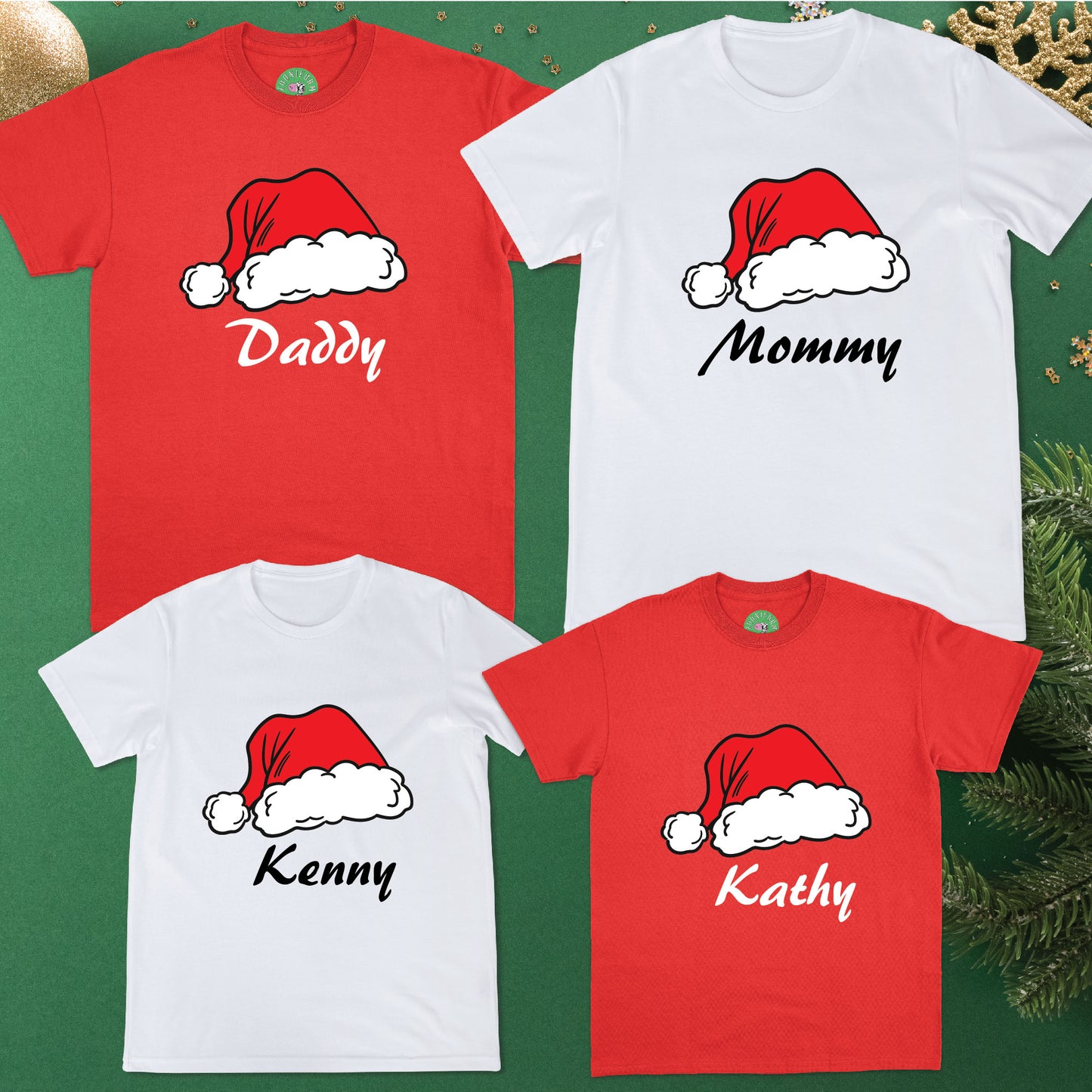 Custom Family Name with Santa Clause Hat - Unisex Christmas T-shirt, Long Sleeve, Sweatshirt