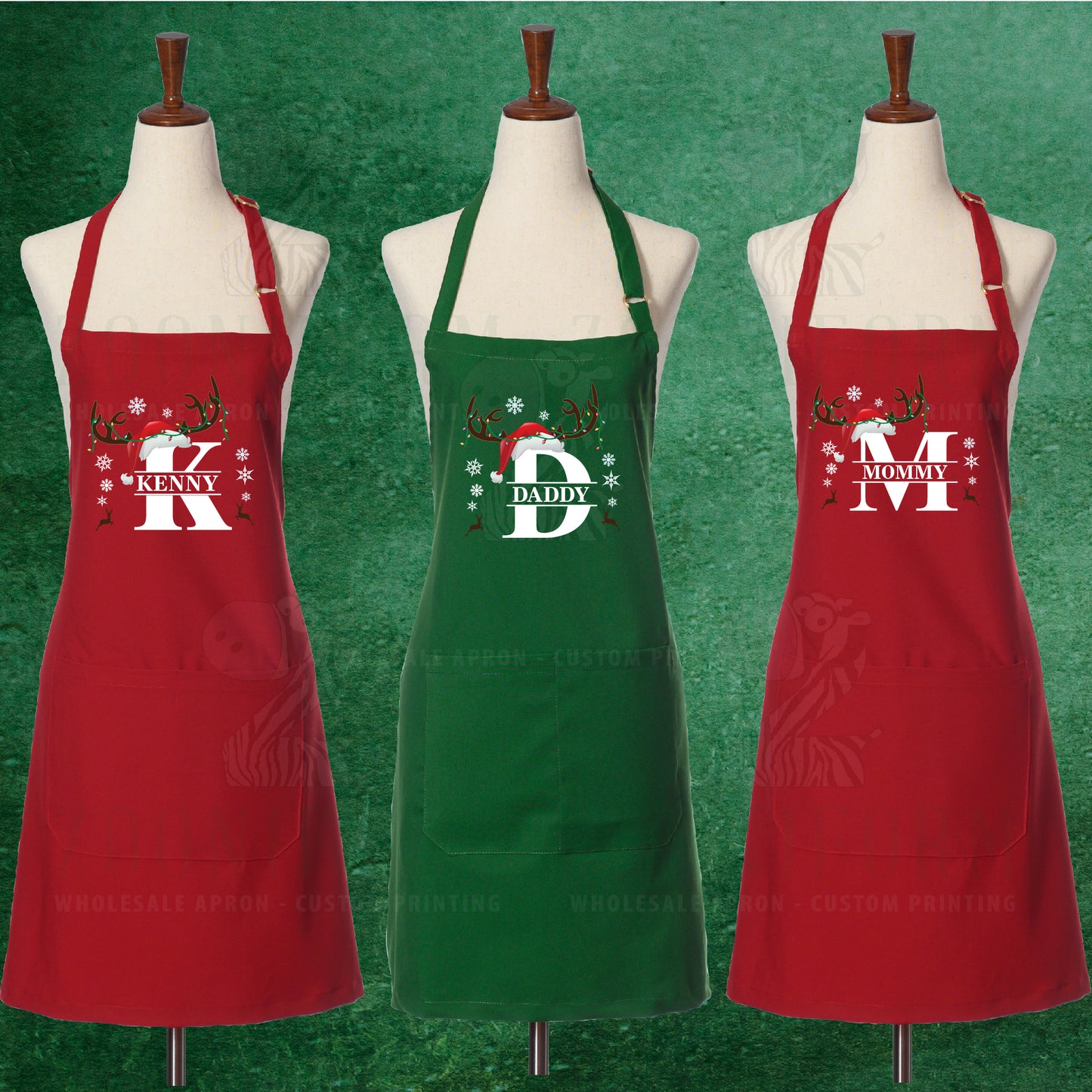 Reindeer and Custom Christmas Name Bib Apron